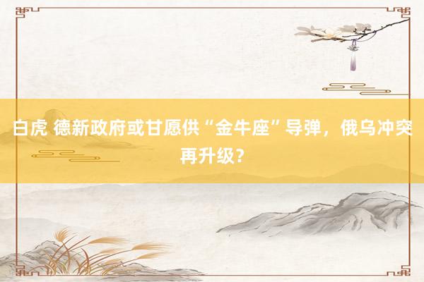 白虎 德新政府或甘愿供“金牛座”导弹，俄乌冲突再升级？